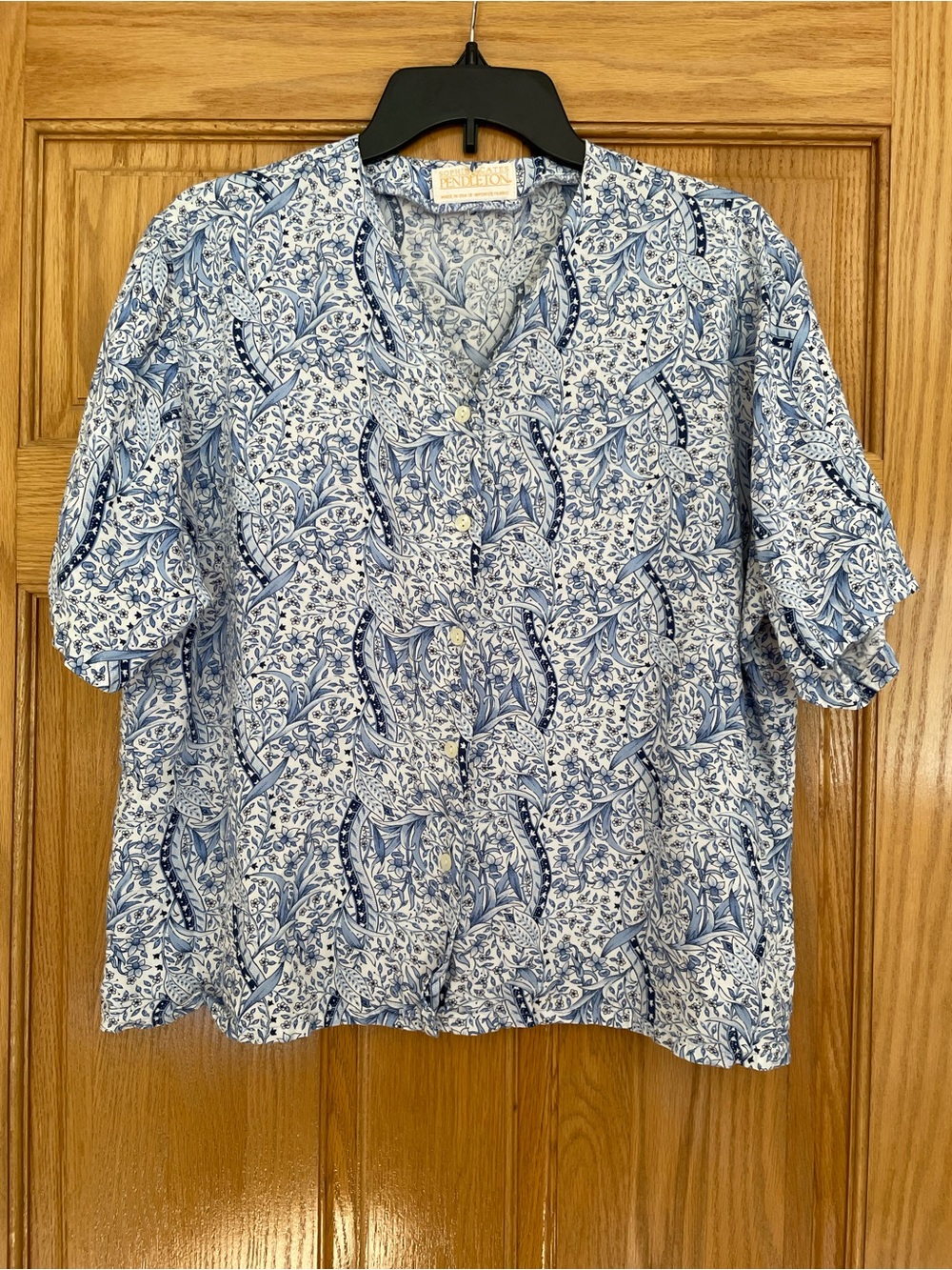 Sophisticates Pendleton Blue/White Floral Western Paisley Blouse Sz 18 or XL